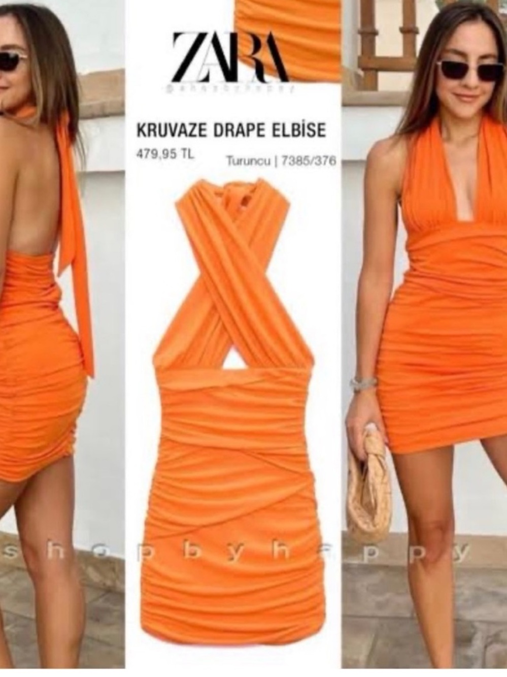 Zara Orange Criss Cross Tie Up Mini Dress